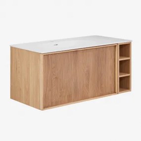 Conjunto De Móvel De Casa De Banho 100x50 Cm Suspenso Em Madeira Com Lavatório Integrado Endika Madeira Natural - Sklum