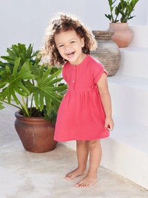 Vestido em gaze de algodão, para bebé vermelho escuro liso