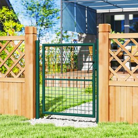 Portão de Jardim 97x150 cm para Vedação de Barra de Aço com Puxador Fechadura e 3 Chaves para Exterior Pátio Verde