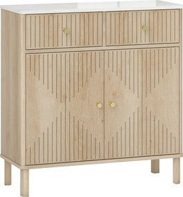 HOMCOM Aparador com 2 Portas e 2 Gavetas, Aparador Moderno para Sala com Prateleira Ajustável e Tampo Efeito Mármore, 77x30x80 cm, Carvalho | Aosom Portugal