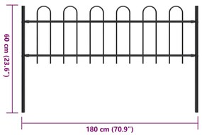 Cerca de jardim com topo em aros 1,8 m aço preto