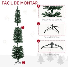 Árvore de Natal Artificial Altura 190 cm com 570 Ramos de PVC Ignífugos Base Dobrável e Suporte Metálico Decoração de Natal Ø53x190 cm Verde