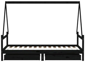 Estrutura cama infantil c/ gavetas 90x190 cm pinho maciço preto
