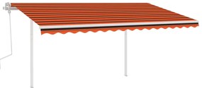 Toldo retrátil manual com postes 4,5x3 m laranja e castanho