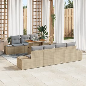 Conjunto de Sofá de Jardim com 8 Peças e Almofadas Bege Rattan Polimér