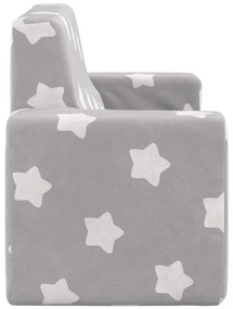 Sofá infantil de 2 lugares c/ estrelas pelúcia cinzento-claro