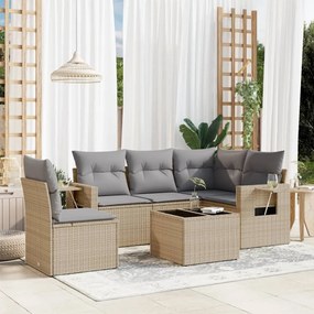 6 pcs conjunto de sofás p/ jardim com almofadões vime PE bege