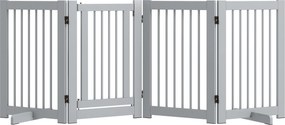 PawHut Portão para Cães Autoportante, 4 Painéis, Flexível, Pinho, 204L x 36B x 75H cm, Cinza Claro | Aosom Portugal