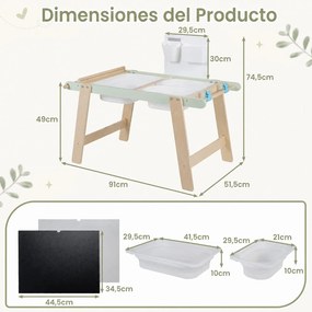 Mesa Sensorial Infantil, 91 x 51,5 x 74,5 cm, Tampo Convertível, Verde