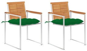 vidaXL Cadeiras de jardim com almofadões 2 pcs acácia maciça e aço