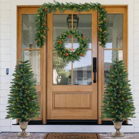 vidaXL Árvores Natal artificiais 2pcs c/ coroa de Natal/grinalda/LEDs