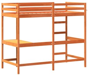 Cama alta c/ secretária 90x200 cm pinho maciço castanho-cera