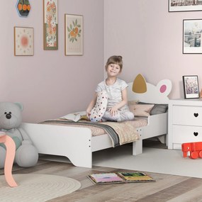 Cama para Crianças de 3-6 Anos 143x74x67 cm Cama Infantil de Madeira em Forma de Unicornio Branco