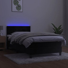 Cama box spring c/ colchão/LED 90x200 cm veludo preto