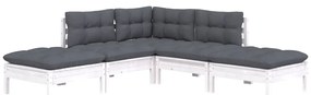 5 pcs conjunto lounge de jardim c/ almofadões pinho branco