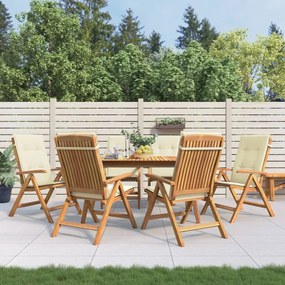 vidaXL Cadeiras de jardim reclináveis c/ almofadões 6 pcs teca maciça
