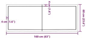 Tampo de mesa 160x60x(2-6) cm carvalho maciço não tratado