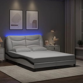 Estrutura cama c/ luzes LED 140x200cm couro artif. branco/preto