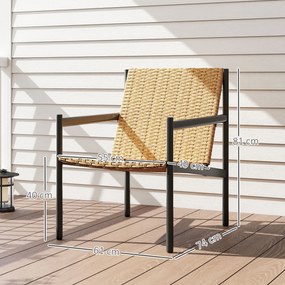 Cadeira de Jardim em Vime com Apoios de Braços Encosto Inclinado e Estrutura de Aço 61x74x81 cm Madeira