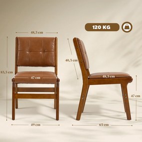Conjunto de 2 Cadeiras de Jantar (MESA NÃO INCLUIDA)  Estofadas em PU com Assento Acolchoado e Pés de Madeira para Sala de Estar Castanho