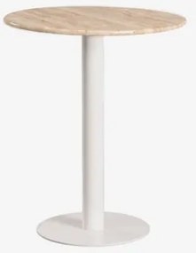 Mesa De Bar Redonda Em Pedra Natural Xiren Ø70 Cm & Travertino & Branco Glacial - Sklum