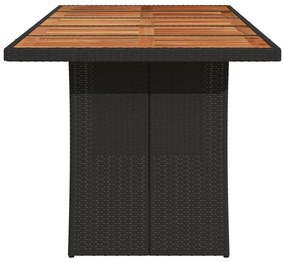 Mesa de jardim com tampo de madeira de acácia vime PE preto