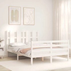 Estrutura de cama com cabeceira 140x200cm madeira maciça branco