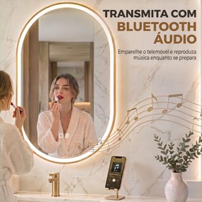 Espelho de Casa de Banho com LED Altifalante Bluetooth e Antiembaciamento 100x70 cm 3 Tons de Luz Brilho Regulável