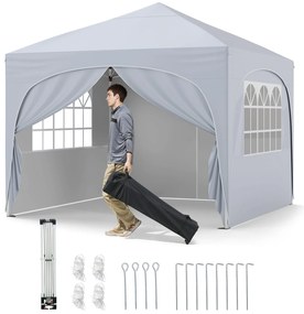 Tenda retrátil retrátil de 3 x 6 m com bolsa de transporte sobre rodas e proteção UV 50+, tenda para festas cinza
