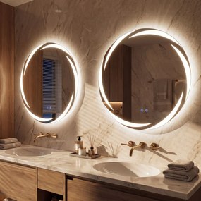 Espelho LED redondo de 70 cm para casa de banho, com luzes em 3 cores, antiembaciamento e luz traseira regulável, prateado