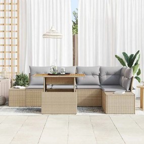 Kit de Jantar de Jardim com 6 Peças e Almofadas Bege em Polyrattan e A