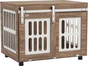 PawHut Móvel canil para cão com porta deslizante, casa para cão de porte médio, mesa de apoio, 80 x 59 x 63 cm, nogueira | Aosom Portugal