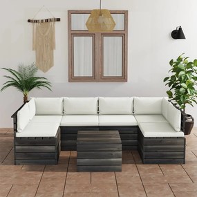 7 pcs conjunto lounge de paletes + almofadões madeira de pinho