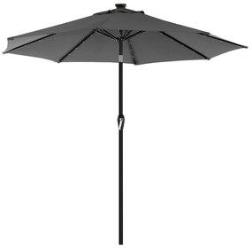 Guarda-sol de jardim SONGMICS de 3 m com luzes LED movidas a energia solar, proteção solar FPS 50+, basculante, manivela para abertura e fechamento, base não incluída, cinza GPU33GY