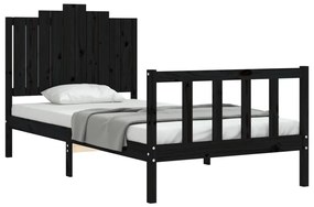 Estrutura de cama com cabeceira 100x200 cm madeira maciça preto