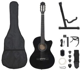 12 pcs conjunto de guitarra com equalizador e 6 cordas preto