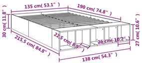 Estrutura de cama 135x190 cm derivados de madeira cinza sonoma