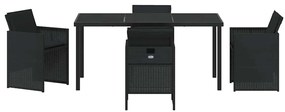 Conjunto de Jantar de Jardim com 5 Peças e Almofadas , Preto, Rattan,