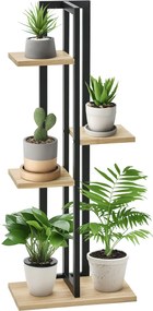 Estante para plantas 45 x 25 x 110 cm em forma de escada com 4 níveis de alturas diferentes, estilo industrial, em madeira, preto e natural