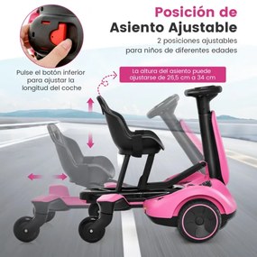 Kart elétrico 6V para crianças com assento ajustável com sons, rotação de 360 ​​graus, velocidade máxima de 4,8 km/h para crianças de 3 a 8 anos Rosa