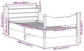 Estrutura cama c/ cabeceira 90x190 cm pinho maciço castanho-mel