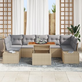 Conjunto de Sofás de Jardim de 8 Peças com Almofadas Bege em Rattan Si