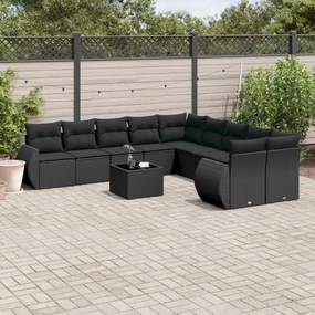 11 pcs conjunto sofás de jardim c/ almofadões vime PE preto