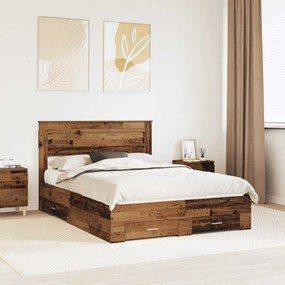 vidaXL Estrutura da Cama com cabeceira Madeira antiga 140 x 200 cm