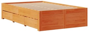 Cama sem colchão com gavetas madeira pinho maciça castanho-mel