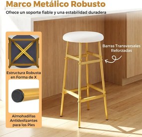 Conjunto de 2 Bancos de Bar Redondos, 33,5 x 73 cm, Estrutura Metálica Reforçada, Branco