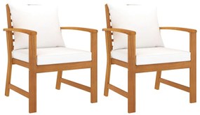 Cadeiras jardim 2 pcs com almofadões cor creme acácia maciça