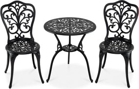 Conjunto de jardim de 3 peças em alumínio fundido: mesa e cadeiras com orifício para guarda-sol e encosto com design em forma de borboleta, para exter