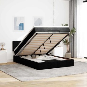 vidaXL Cama Otomana com Colchão & LEDs Preto 140x200 cm Tecido