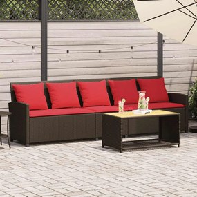 Sofá de jardim com almofadões 5 lugares vime PE castanho